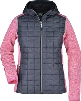 Produktbild von James & Nicholson Strickfleecejacke im stylischen Materialmix Damen JN771 Gr. L pink-melange/anthracite-melange