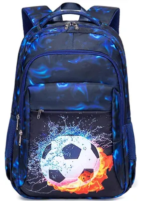 Produktbild von Schulrucksack Jungen Teenager Mädchen Wasserdicht Leichtgewicht Groß Eisfeuer Fußball Schwarz Blau 42x31x12 cm