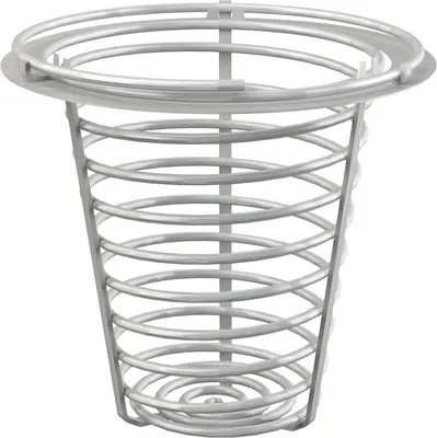 A silver wire basket with a flared rim, shown against a white background.
