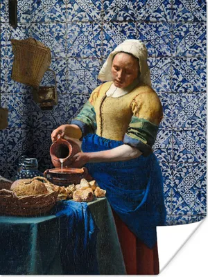 Produktbild von MuchoWow® Poster Milchmädchen - Delfter Blau - Vermeer - Gemälde - Alte Meister 90x120 cm - Wohnzimmer