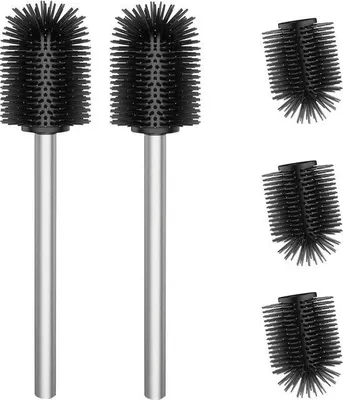 Zdjęcie produktu dla Zestaw szczotek toaletowych, 2 sztuki, 3 wymienne szczotki, uchwyty ze stali nierdzewnej, do łazienki, zamiennik szczotki toaletowej o średnicy 7 cm (srebrny)