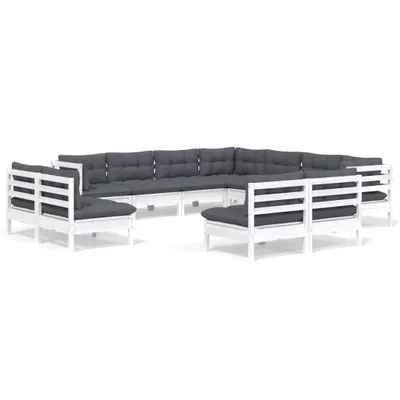 Produktbild von vidaXL 11-tlg. Garten-Lounge-Set mit Kissen Weiß Massivholz Kiefer