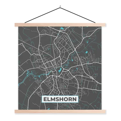 Produktbild von MuchoWow® Textilposter Stadtplan - Karte - Elmshorn - Blau - Deutschland - Karte 60x60 cm mit holzfarbenen Rahmen - Wanddekoration