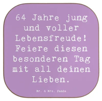 Produktbild von Mr. & Mrs. Panda Untersetzer für Gläser Spruch 64. Geburtstag Freude - Lavendeltraum - Geschenk, Tischschoner, feiere mit Lieben, Geburtstagsgeschenk, Geburtstagsparty