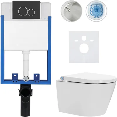 Immagine prodotto di Set completo per WC Profi/Cronus Standard - bianco lucido - pulsante per WC Duo/nero opaco - da incasso - 59,3x38,4 cm