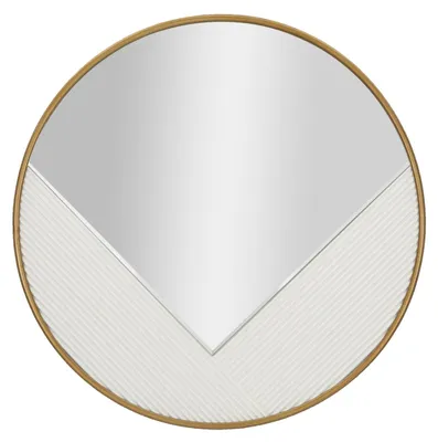 Obrázek produktu pro Kulaté nástěnné zrcadlo Tolosa ze zlatého kovu a bílého panelu, 80 cm