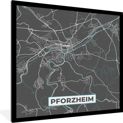 Produktbild von MuchoWow® Gerahmtes Poster Deutschland - Blau - Pforzheim - Stadtplan - Karte 40x40 cm - Poster mit Schwarzem Bilderrahmen Wandposter Rahmen Foto Bilder - Mit Rahmen - Wanddekoration Schlafzimmer