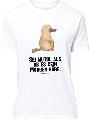 Produktbild von Mr. & Mrs. Panda Größe L T-Shirt Schnabeltier Mut - Weiß - Geschenk, Weltreise, Meer, Büro, Arbeit, Tshirt, mit Spruch, Shirt, Raodtrip