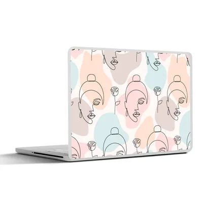Produktbild von MuchoWow® Laptop Aufkleber Sticker Cover Frau - Blumen - Strichzeichnung - Pastell - Muster 36.5x27.5 cm - Laptop-Sticker