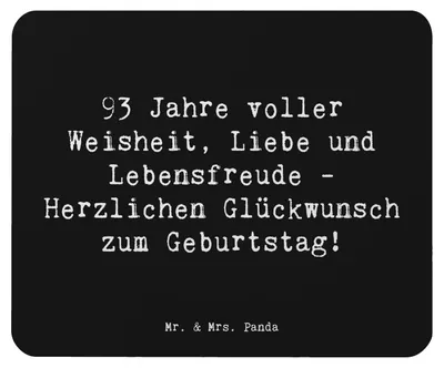 Produktbild von Mr. & Mrs. Panda Mousepad Spruch 93. Geburtstag - Schwarz - Geschenk, mauspad pc, computer, Mouse Pad, Herzlichen Glückwunsch, Happy Birthday, Respekt, mausunterlage