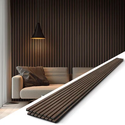 Imagen del producto de Conjunto de paneles acústicos, de 2 unidades, con revestimiento de madera y fieltro, de 240 x 32 cm, paneles para pared que mejoran la acústica de las habitaciones
