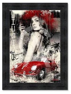 Image de Cadre en bois avec impression en PVC vernis "Porsche" - Noir - 80 x 120 cm - Collection Binet