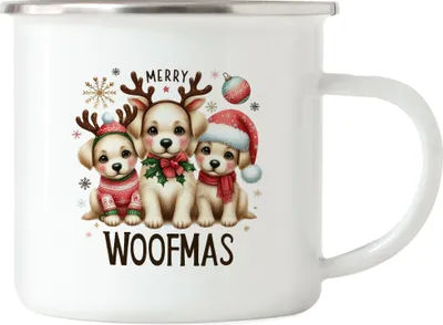 Produktbild von Merry Woofmas Lustiges Hundemotiv Emaille-Tasse Geschenkidee witziges Design Weihnachten