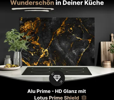 Produktbild von Spritzschutz Küchenrückwand aus Aluminiumverbund Glanz - 3mm - 100x60 cm  - Schwarzer Marmor mit goldenen Adern