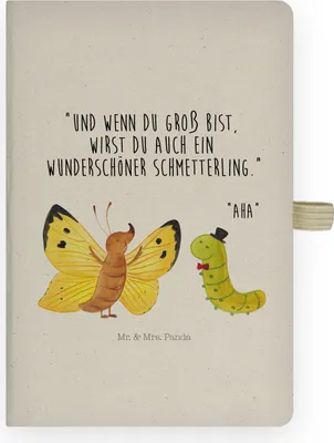 Produktbild von Mr. & Mrs. Panda notizbuch Raupe Schmetterling - Transparent - Geschenk, Notizheft, Lustige Sprüche, Hut, Tagebuch, Entwicklung, Zitronenfalter, Kladde, Adressbuch, Kokon