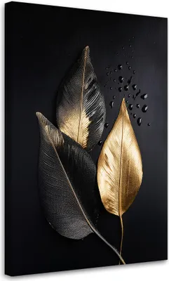 Produktbild von Leinwandbild Gold Blätter auf schwarzem Hintergrund 70x100 Feeby Gold bild für die wand bereit zum aufhängen