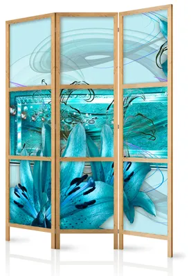 Immagine prodotto di Pannello divisorio giapponese, 3 ante, pieghevole, realizzato in tessuto non tessuto di alta qualità, motivo floreale astratto, ideale per il soggiorno, dimensioni 135x172 cm