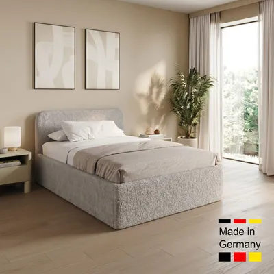 Produktbild von Home Collective Polsterbett 140x200 cm Doppelbett Bett mit verstellbarem Lattenrost & Stauraum viele Größen verfügbar | Bouclé-Stoff | Silber