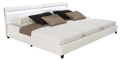 Produktbild von HOME DELUXE - LED Bett NUBE - Weiß, 270 x 200 cm - inkl. Matratze, Lattenrost und Schubladen I Polsterbett Design Bett inkl. Beleuchtung