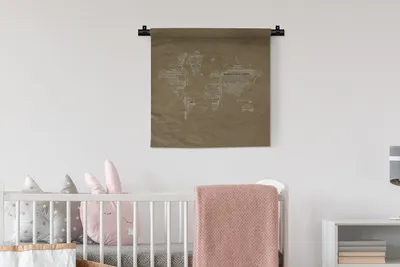 Produktbild von MuchoWow® Wandteppich Wandbehang Weltkarte - Braun - Zeitung 60x60 cm Tapisserie Dekoration Wandtuch - Dekorationen - Wand Decke