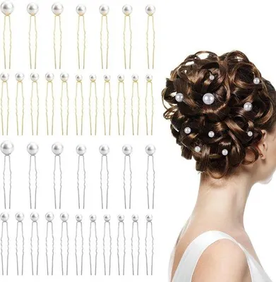 Immagine prodotto di 36 fermagli a forma di U con perline, accessori per capelli ideali per matrimoni, spose e damigelle, disponibili in oro e argento, perfetti per acconciature eleganti