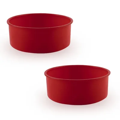 Produktbild von Runde Brotform aus Silikon, 20,3 cm, Kuchenform, runde Backform, 2er-Set, Antihaft-Backform, wiederverwendbar, lebensmittelecht, BPA-frei, tiefrot