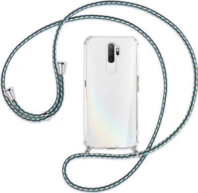 Produktbild von Handykette Backcover-Schutzhülle mit Band (Metall silberfarben) für Oppo A5 2020 / A9 2020 / A11x - grün/blau/weiß