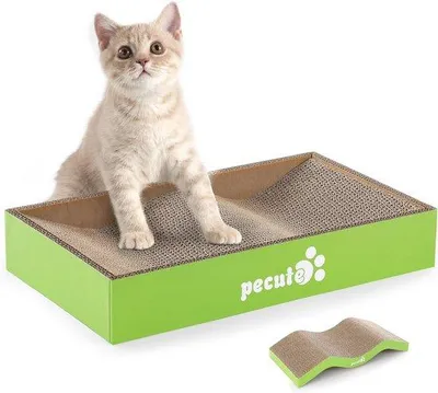Produktbild von Famanu Kratzbrett mit Wellenform - Doppelseitiges Kratzpad und Liegefläche für Katzen