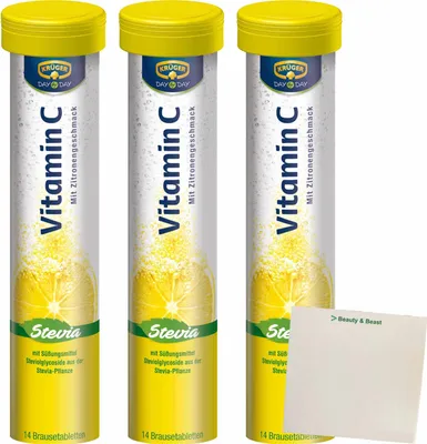 Produktbild von Day by Day Vitamin C Stevia Brausetabletten 3er Pack (3x84g Dose) + usy Block