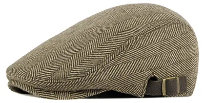 Produktbild von Baskenmütze im britischen Retro-Stil, gestreift, flach, kurze Krempe, atmungsaktiv, kariert, Schiebermütze für Herren, ideal für Treffen