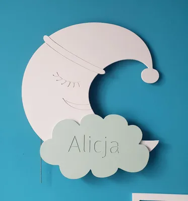 Produktbild von Mond- und Wolken-Nachtlampe mit Namensschild, batteriebetriebene LED