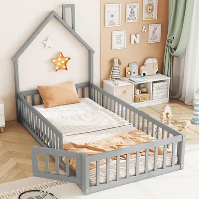 Obrázek produktu pro Dětská postýlka, 90 x 200 cm, dětská postýlka ve tvaru komína, postel s roštem (bez matrace), borové dřevo, minimalistický styl