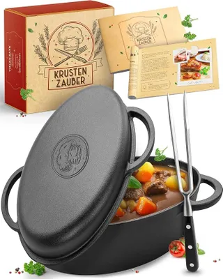 Imagen del producto de Sartén de hierro fundido de 35 cm con tapa, ideal para asados y guisos
