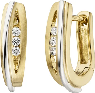 Produktbild von Creolen Ohrringe mit weißen Zirkonia 375 Gold Gelbgold Weißgold bicolor mattiert