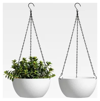 Produktbild von Hängender Blumentopf aus Kunststoff 2er Set, Φ25CM, Weiße Blumenampel mit Haken, für Innen- und Außenbereich, Dekoration für Büro und Zimmerpflanzen