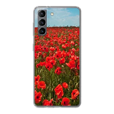 Produktbild von MuchoWow® Handyhülle Schutzhülle Hülle für Samsung Galaxy S21 Eine Wiese voller Mohnblumen Silikon Softcase Handy Hülle - Softcase