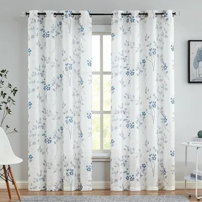 Produktbild von Famanu Gardinen Transparent mit botanischem Muster - 127 cm x 245 cm