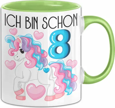Produktbild von 8. Geburtstag Geschenk Tasse Becher Mädchen Tochter Geburtstagsgeschenk Einhorn Ich Bin Schon 8 (Grün)