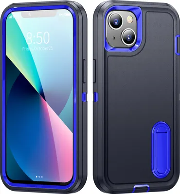 Immagine prodotto di Custodia per iPhone 13 /iPhone 14 Custodia protettiva ibrida antiurto a tre strati con supporto Blu scuro