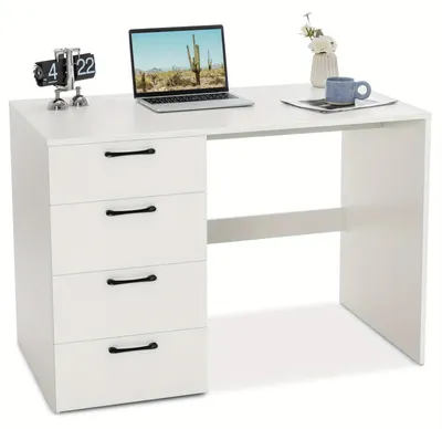 Produktbild von Schreibtisch – Computertisch – Arbeitstisch – Arbeitsplatz – Bürotisch – Weiß – 110 x 60 cm – MDF-Holz – 4 Schubladen
