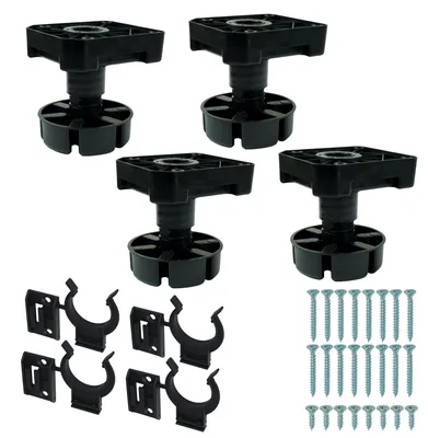 Produktbild von Set aus 4 verstellbaren Küchenfüßen 8,5 - 12,5 cm, belastbar bis 450 kg + Clips