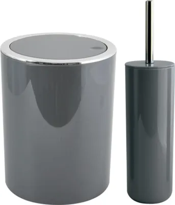 Immagine prodotto di Set da bagno Secchio per cosmetici + Scopa per WC Grigio