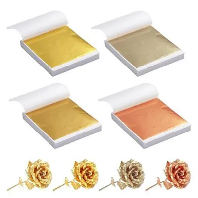 Zdjęcie produktu dla Złoto imitujące, 400 arkuszy, 4 kolory, wymiary 8x8,5 cm, idealne do rękodzieła i dekoracji