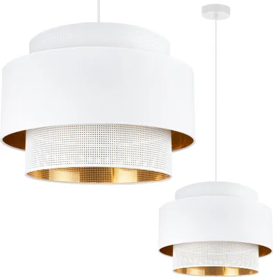 Productafbeelding van ASTI Trio hanglamp, wit, goud, 45 cm, met stoffen kap