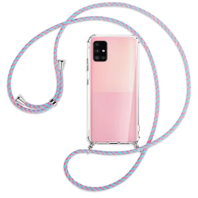 Produktbild von Handykette Backcover-Schutzhülle mit Band (Metall silberfarben) für Samsung Galaxy A51 5G (A516) - pink/mint
