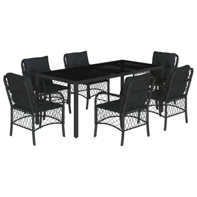 Produktbild von 7-tlg. Garten-Essgruppe mit Kissen Schwarz Poly Rattan