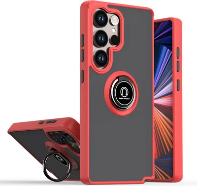 Immagine prodotto di Custodia per Samsung Galaxy S25 Ultra opaca traslucida in TPU con supporto ad anello e supporto Rosso