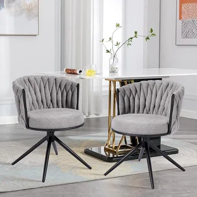 Imagen del producto de Juego de 2 sillas giratorias para comedor, tapizadas en tela, estilo moderno. Sillas para cocina con patas de metal, giratorias, con reposabrazos y respaldo, ideales para comedor, cocina o sala de estar. Color: gris