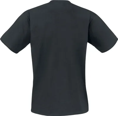 A plain black t-shirt shown from the back.