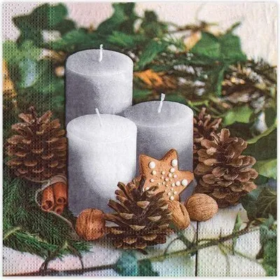 Produktbild von 80x Weihnachtsservietten 3-lagig 33 x 33 cm Kerzen Kekse und Zapfen